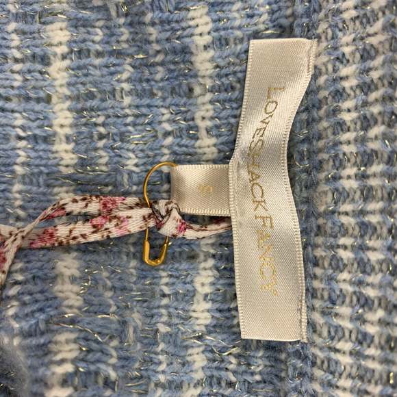 LOVE SHACK FANCY Light Blue White Nylon Blend Textured Cardigan - Picture 5 of 6